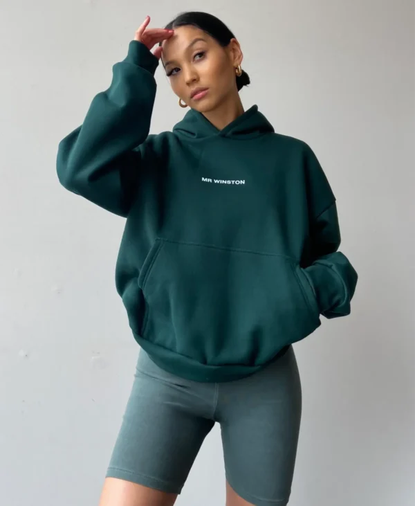 Mr Winston Bottle Green Puff Hoodie Sweat