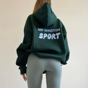 Mr Winston Bottle Green Puff Hoodie Sweat